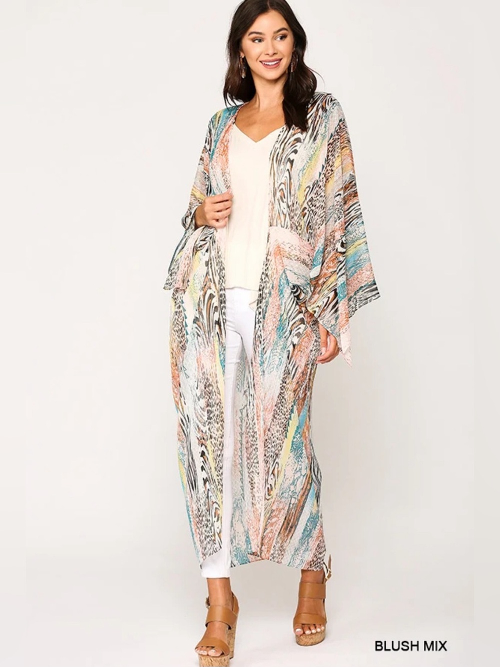 😍🎨🐆EUC Umgee "Lexi Mixed Print Kimono W/SIDE SLITS✨in Blush Mix” S/M - Oversized